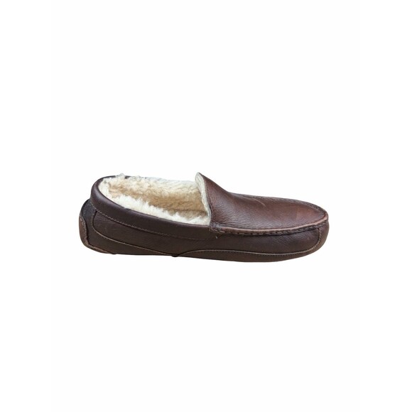 UGG Men\'s Ascot Slippers Dark Spice Brown Leather House Shoes 5379 Size 13 Clean main image 5